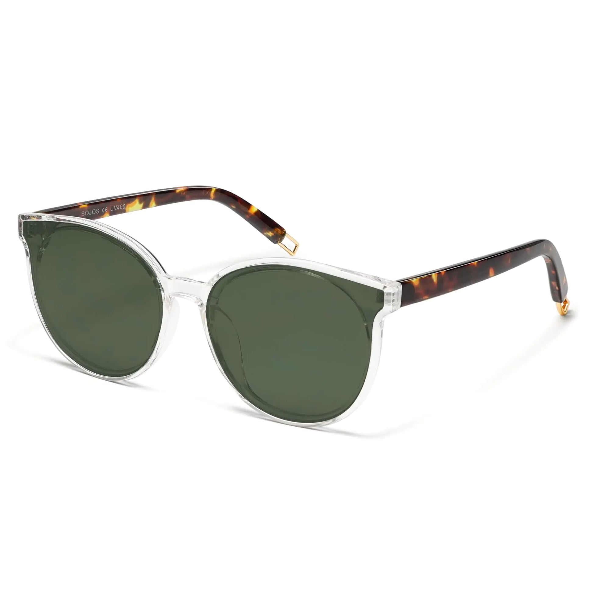 round sunglasses, clear green